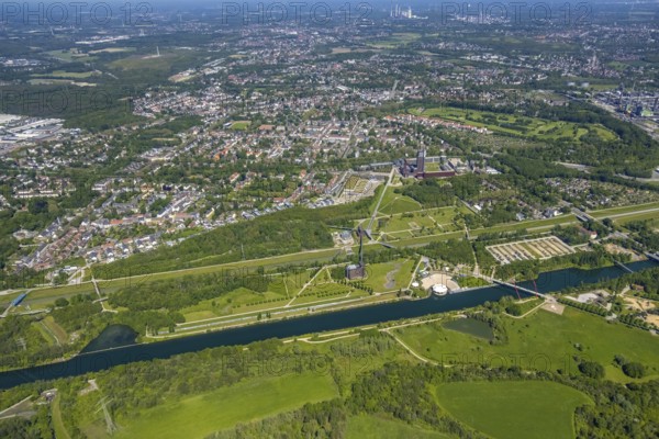 Aerial view, industrial park Nordstern, Nordsternpark, Heßler, Gelsenkirchen, Ruhr area, North Rhine-Westphalia, Germany, DE, Europe, birds-eyes view, aerial photography, aerial photography, overview, bird's eye view, commercial sites, commercial areas