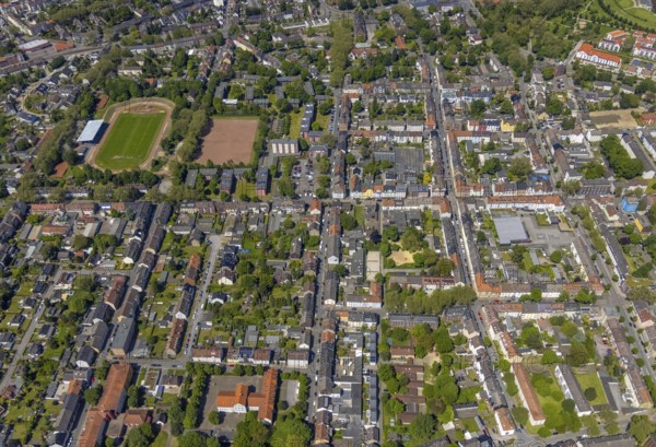 Aerial view, secondary centre Horst, Markenstraße, retail centre, Horst, Gelsenkirchen, Ruhr area, North Rhine-Westphalia, Germany, DE, Europe, birds-eyes view, aerial view, aerial photography, aerial photography, overview, bird's eye view, retail centres of the city of Gelsenkirchen, shopping street, district
