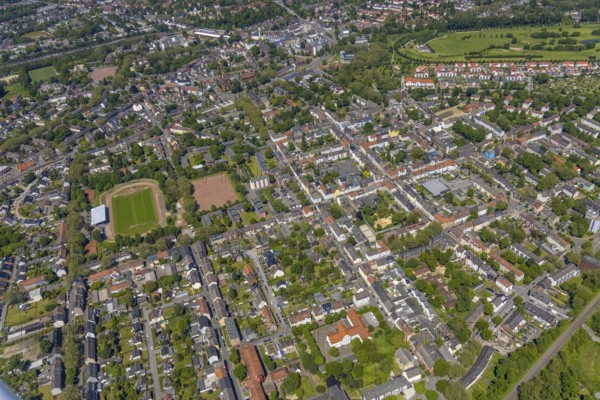 Aerial view, secondary centre Horst, Markenstraße, retail centre, Horst, Gelsenkirchen, Ruhr area, North Rhine-Westphalia, Germany, DE, Europe, birds-eyes view, aerial view, aerial photography, aerial photography, overview, bird's eye view, retail centres of the city of Gelsenkirchen, shopping street, district