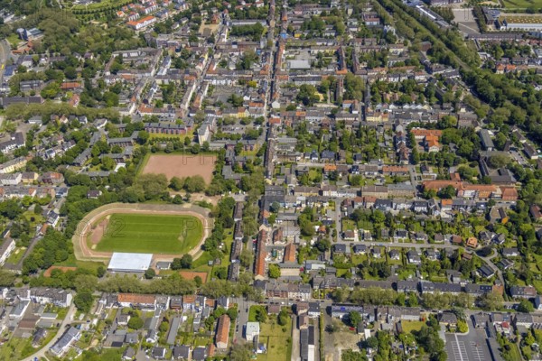 Aerial view, secondary centre Horst, Markenstraße, retail centre, Horst, Gelsenkirchen, Ruhr area, North Rhine-Westphalia, Germany, Essen, DE, Europe, birds-eyes view, aerial photography, aerial photography, overview, overview, bird's eye view, retail centres of the city of Gelsenkirchen, shopping street, district