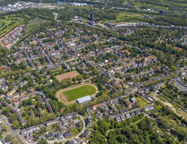 Aerial view, secondary centre Horst, Markenstraße, retail centre, Horst, Gelsenkirchen, Ruhr area, North Rhine-Westphalia, Germany, Essen, DE, Europe, birds-eyes view, aerial photography, aerial photography, overview, overview, bird's eye view, retail centres of the city of Gelsenkirchen, shopping street, district