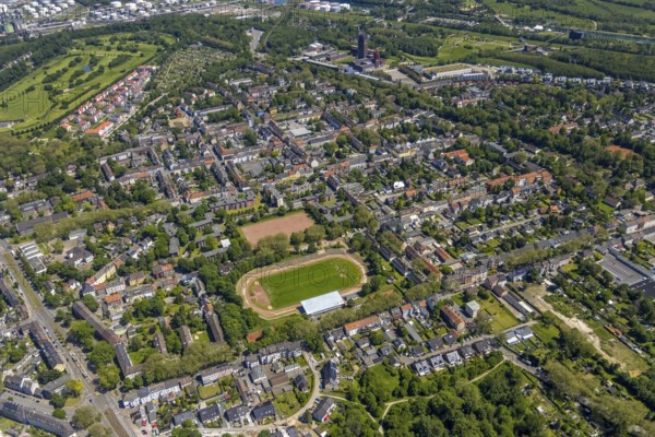 Aerial view, secondary centre Horst, Markenstraße, retail centre, Horst, Gelsenkirchen, Ruhr area, North Rhine-Westphalia, Germany, Essen, DE, Europe, birds-eyes view, aerial photography, aerial photography, overview, overview, bird's eye view, retail centres of the city of Gelsenkirchen, shopping street, district