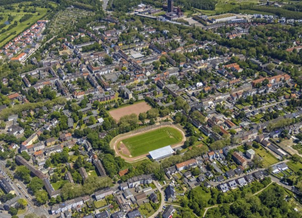 Aerial view, secondary centre Horst, Markenstraße, retail centre, Horst, Gelsenkirchen, Ruhr area, North Rhine-Westphalia, Germany, Gladbeck, DE, Europe, birds-eyes view, aerial photography, aerial photography, overview, overview, bird's eye view, retail centres of the city of Gelsenkirchen, shopping street, district