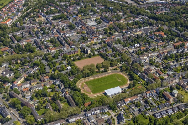 Aerial view, secondary centre Horst, Markenstraße, retail centre, Horst, Gelsenkirchen, Ruhr area, North Rhine-Westphalia, Germany, DE, Europe, birds-eyes view, aerial view, aerial photography, aerial photography, overview, bird's eye view, retail centres of the city of Gelsenkirchen, shopping street, district
