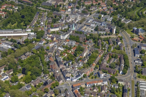 Aerial view, secondary centre Horst, Essener Straße, retail centre, Beckhausen, Gelsenkirchen, Ruhr area, North Rhine-Westphalia, Germany, DE, Europe, birds-eyes view, aerial photography, aerial photography, overview, overview, bird's eye view, retail centres of the city of Gelsenkirchen, shopping street, district