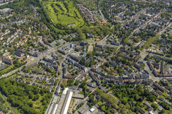 Aerial view, Horst secondary centre, Essener Straße, retail centre, Beckhausen, Gelsenkirchen, Ruhr area, North Rhine-Westphalia, Germany, Gladbeck, DE, Europe, birds-eyes view, aerial photograph, aerial photography, aerial photography, overview, overview, bird's eye view, retail centres of the city of Gelsenkirchen, shopping street, district