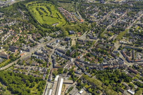 Aerial view, Horst secondary centre, Essener Straße, retail centre, Beckhausen, Gelsenkirchen, Ruhr area, North Rhine-Westphalia, Germany, Gladbeck, DE, Europe, birds-eyes view, aerial photograph, aerial photography, aerial photography, overview, overview, bird's eye view, retail centres of the city of Gelsenkirchen, shopping street, district