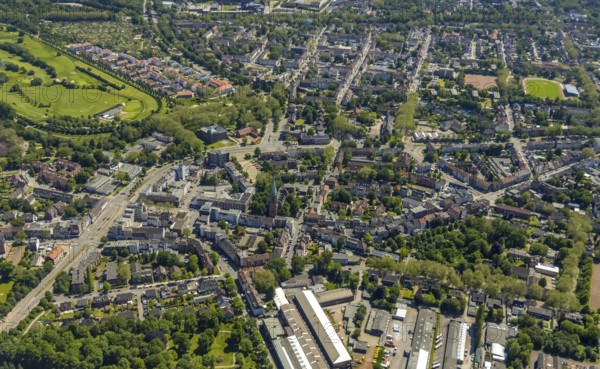 Aerial view, Horst secondary centre, Essener Straße, retail centre, Beckhausen, Gelsenkirchen, Ruhr area, North Rhine-Westphalia, Germany, Gladbeck, DE, Europe, birds-eyes view, aerial photograph, aerial photography, aerial photography, overview, overview, bird's eye view, retail centres of the city of Gelsenkirchen, shopping street, district