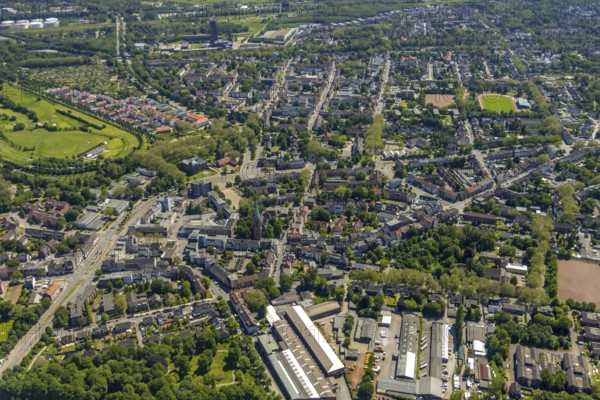 Aerial view, Horst secondary centre, Essener Straße, retail centre, Beckhausen, Gelsenkirchen, Ruhr area, North Rhine-Westphalia, Germany, Gladbeck, DE, Europe, birds-eyes view, aerial photograph, aerial photography, aerial photography, overview, overview, bird's eye view, retail centres of the city of Gelsenkirchen, shopping street, district