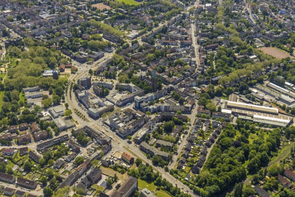 Aerial view, secondary centre Horst, Essener Straße, retail centre, Beckhausen, Gelsenkirchen, Ruhr area, North Rhine-Westphalia, Germany, DE, Europe, birds-eyes view, aerial photography, aerial photography, overview, overview, bird's eye view, retail centres of the city of Gelsenkirchen, shopping street, district