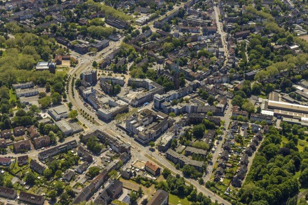 Aerial view, secondary centre Horst, Essener Straße, retail centre, Beckhausen, Gelsenkirchen, Ruhr area, North Rhine-Westphalia, Germany, DE, Europe, birds-eyes view, aerial photography, aerial photography, overview, overview, bird's eye view, retail centres of the city of Gelsenkirchen, shopping street, district