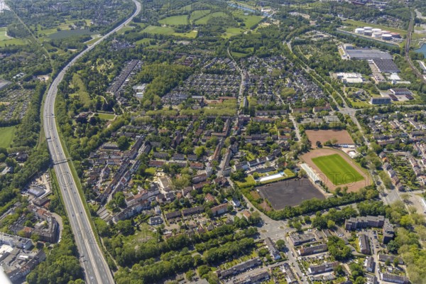 Aerial view, Perspective local supply centre Heßler, Fersenbruch, retail centre, Horst, Gelsenkirchen, Ruhr area, North Rhine-Westphalia, Germany, DE, Europe, birds-eyes view, aerial view, aerial photography, aerial photography, overview, overview, bird's eye view, retail centres of the city of Gelsenkirchen, shopping street, district