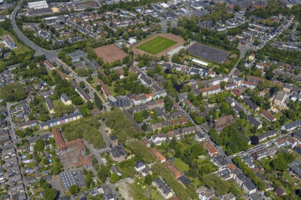 Aerial view, Perspective local supply centre Heßler, Fersenbruch, retail centre, Horst, Gelsenkirchen, Ruhr area, North Rhine-Westphalia, Germany, DE, Europe, birds-eyes view, aerial view, aerial photography, aerial photography, overview, overview, bird's eye view, retail centres of the city of Gelsenkirchen, shopping street, district