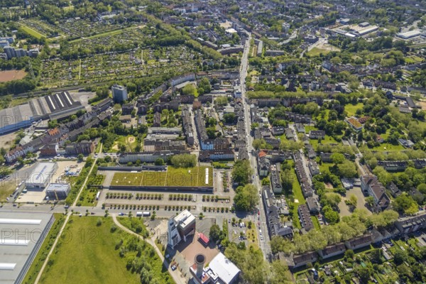 Aerial view, Bismarck shopping centre, Bismarckstraße Nord/Consol, retail centre, Gelsenkirchen-Bulmke-Hüllen, Gelsenkirchen, Ruhr area, North Rhine-Westphalia, Germany, DE, Europe, birds-eyes view, aerial view, aerial photography, aerial photography, overview, overview, bird's eye view, retail centres of the city of Gelsenkirchen, shopping street, district