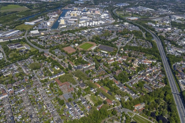 Aerial view, Perspective local supply centre Heßler, Fersenbruch, retail centre, Horst, Gelsenkirchen, Ruhr area, North Rhine-Westphalia, Germany, DE, Europe, birds-eyes view, aerial view, aerial photography, aerial photography, overview, overview, bird's eye view, retail centres of the city of Gelsenkirchen, shopping street, district