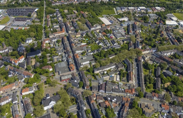 Aerial view, Rotthausen secondary centre, Karl-Meyer-Straße, retail centre, Rotthausen, Gelsenkirchen, Ruhr area, North Rhine-Westphalia, Germany, DE, Europe, birds-eyes view, aerial view, aerial photography, aerial photography, overview, overview, bird's eye view, retail centres of the city of Gelsenkirchen, shopping street, district