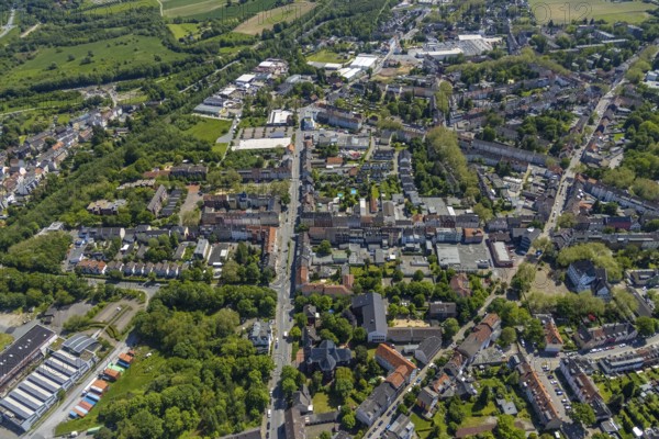 Aerial view, Rotthausen secondary centre, Karl-Meyer-Straße, retail centre, Rotthausen, Gelsenkirchen, Ruhr area, North Rhine-Westphalia, Germany, DE, Europe, birds-eyes view, aerial view, aerial photography, aerial photography, overview, overview, bird's eye view, retail centres of the city of Gelsenkirchen, shopping street, district