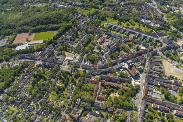 Aerial view, supplementary location retail centre, Bochumer Straße, Wissenschaftspark Gelsenkirchen GmbH, Ückendorf, Gelsenkirchen, Ruhr area, North Rhine-Westphalia, Germany, DE, Europe, birds-eyes view, aerial view, aerial photography, aerial photography, overview, overview, bird's eye view, retail centre, retail centres of the city of Gelsenkirchen, shopping street, district