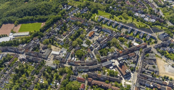 Aerial view, supplementary location retail centre, Bochumer Straße, Wissenschaftspark Gelsenkirchen GmbH, Ückendorf, Gelsenkirchen, Ruhr area, North Rhine-Westphalia, Germany, DE, Europe, birds-eyes view, aerial view, aerial photography, aerial photography, overview, overview, bird's eye view, retail centre, retail centres of the city of Gelsenkirchen, shopping street, district