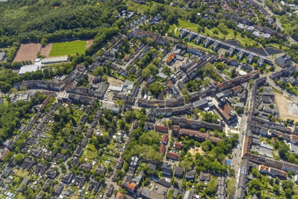 Aerial view, supplementary location retail centre, Bochumer Straße, Wissenschaftspark Gelsenkirchen GmbH, Ückendorf, Gelsenkirchen, Ruhr area, North Rhine-Westphalia, Germany, DE, Europe, birds-eyes view, aerial view, aerial photography, aerial photography, overview, overview, bird's eye view, retail centre, retail centres of the city of Gelsenkirchen, shopping street, district