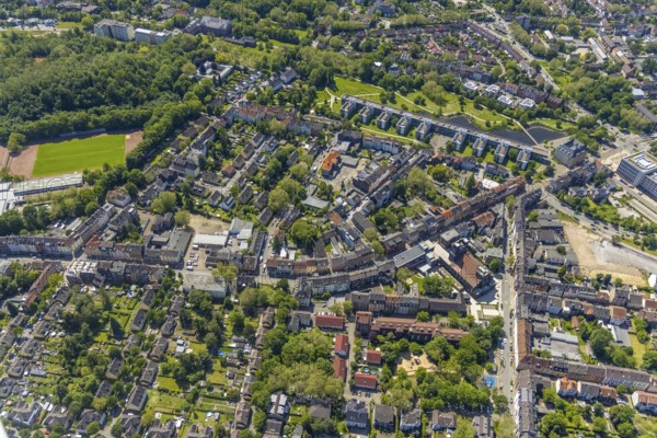Aerial view, supplementary location retail centre, Bochumer Straße, Wissenschaftspark Gelsenkirchen GmbH, Ückendorf, Gelsenkirchen, Ruhr area, North Rhine-Westphalia, Germany, DE, Europe, birds-eyes view, aerial view, aerial photography, aerial photography, overview, overview, bird's eye view, retail centre, retail centres of the city of Gelsenkirchen, shopping street, district