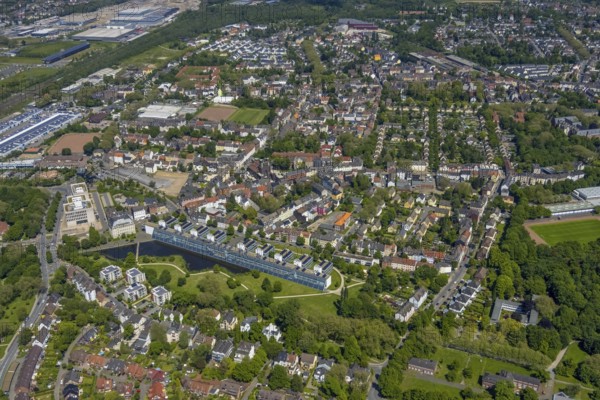 Aerial view, supplementary location retail centre, Bochumer Straße, Wissenschaftspark Gelsenkirchen GmbH, Ückendorf, Gelsenkirchen, Ruhr area, North Rhine-Westphalia, Germany, DE, Europe, birds-eyes view, aerial view, aerial photography, aerial photography, overview, overview, bird's eye view, retail centre, retail centres of the city of Gelsenkirchen, shopping street, district