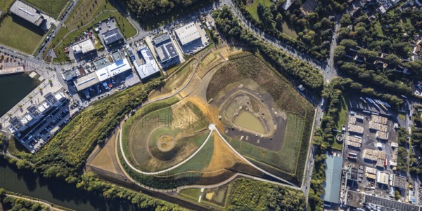 Aerial view, construction site harbour quarter Graf Bismarck at the Rhine-Herne-Canal in the district Bismarck in Gelsenkirchen, Ruhr area, North Rhine-Westphalia, Germany, DE, Europe, Gelsenkirchen, aerial view, aerial photography, aerial photography, overview, bird's-eye view, overview