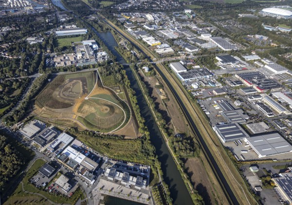 Aerial view, construction site harbour quarter Graf Bismarck at the Rhine-Herne-Canal in the district Bismarck in Gelsenkirchen, Ruhr area, North Rhine-Westphalia, Germany, DE, Europe, Gelsenkirchen, aerial view, aerial photography, aerial photography, overview, bird's-eye view, overview