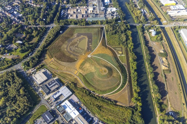 Aerial view, construction site harbour quarter Graf Bismarck at the Rhine-Herne-Canal in the district Bismarck in Gelsenkirchen, Ruhr area, North Rhine-Westphalia, Germany, DE, Europe, Gelsenkirchen, aerial view, aerial photography, aerial photography, overview, bird's-eye view, overview