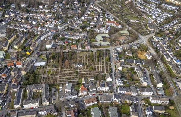 Aerial photograph, cemetery, Kettwig, Essen, Ruhr area, North Rhine-Westphalia, Germany, burial site, DE, Europe, memorial, Gottesacker, graves, burial ground, Kaiserhof, aerial photograph, aerial photography, aerial photography, resting place, overview, bird's-eye view, bird's-eye view, overview