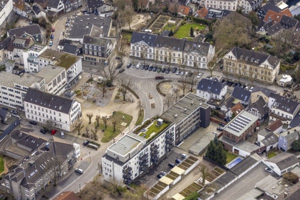 Aerial view, town hall Kettwig, Bürgermeister-Fiedler-Platz, Kettwig, Essen, Ruhr area, North Rhine-Westphalia, Germany, authority, DE, Europe, aerial view, aerial photography, aerial photography, town hall, overview, bird's-eye view, overview