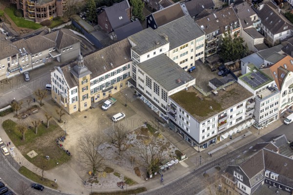 Aerial view, town hall Kettwig, Bürgermeister-Fiedler-Platz, Kettwig, Essen, Ruhr area, North Rhine-Westphalia, Germany, authority, DE, Europe, aerial view, aerial photography, aerial photography, town hall, overview, bird's-eye view, overview