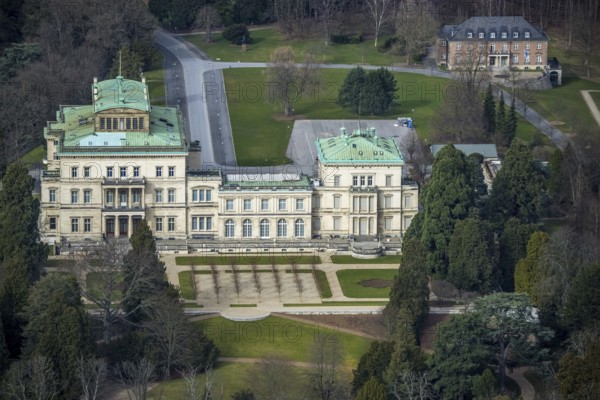 Aerial photograph, Villa Hügel, former residence and representative house of the Krupp industrial family, Essen-Bredeney, Essen, Ruhr area, North Rhine-Westphalia, Germany, DE, Europe, Hügelpark, Kruppwald, art gallery, aerial photograph, aerial photography, aerial photography, park, overview, bird's-eye view, birds-eyes view, overview