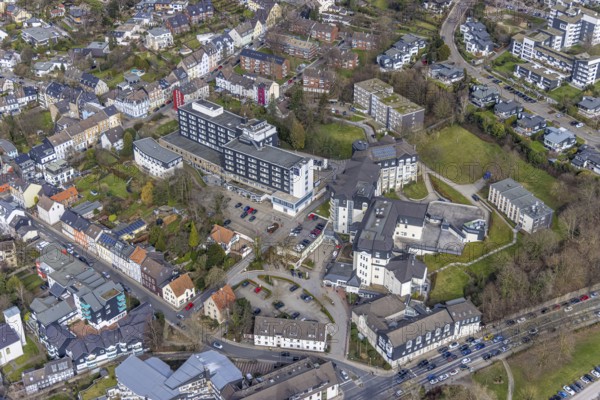 Aerial view, Kliniken Essen Mitte - Evangelisches Krankenhaus Essen-Werden, St. Josef Krankenhaus Essen-Werden, Werden, Essen, Ruhr area, North Rhine-Westphalia, Germany, DE, Europe, healthcare, hospital, clinic, clinic centre, hospital, aerial view, aerial photography, aerial photography, medical facility, medical aid, emergency service, Pattbergstraße, Probsteistraße, overview, bird's-eye view, bird's-eye view, overview, medical care