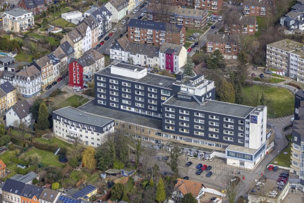 Aerial view, Kliniken Essen Mitte - Evangelisches Krankenhaus Essen, Werden, Essen, Ruhr area, North Rhine-Westphalia, Germany, DE, Europe, healthcare, hospital, clinic, clinic centre, hospital, aerial view, aerial photography, aerial photography, medical facility, medical assistance, emergency service, overview, bird's-eye view, overview, medical care