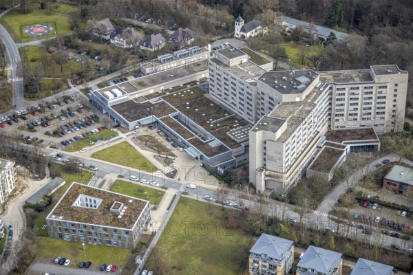 Aerial view, Alfried Krupp Hospital, Essen-Rüttenscheid, Essen, Ruhr area, North Rhine-Westphalia, Germany, DE, Europe, healthcare, hospital, clinic, clinic centre, hospital, aerial photograph, aerial photography, aerial photography, medical facility, medical aid, emergency service, overview, bird's-eye view, birds-eyes view, overview, medical care