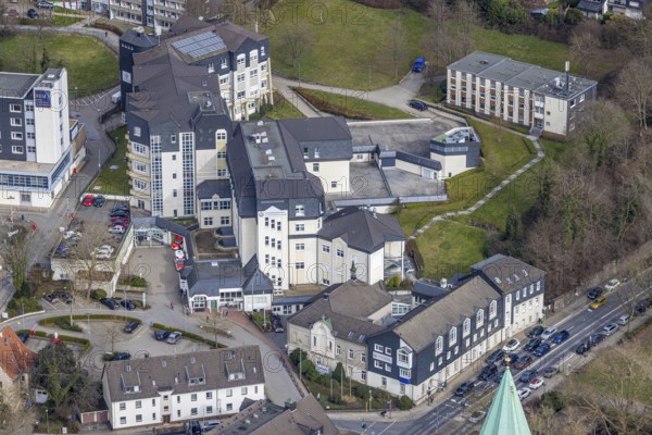 Aerial view, St. Josef Hospital Essen-Werden, Werden, Essen, Ruhr area, North Rhine-Westphalia, Germany, DE, Europe, healthcare, hospital, clinic, clinic centre, hospital, aerial photograph, aerial photography, aerial photography, medical facility, medical assistance, emergency service, overview, bird's eye view, overview, medical care