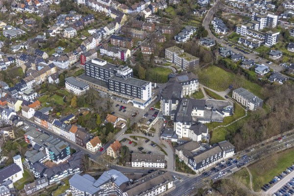 Aerial view, Kliniken Essen Mitte - Evangelisches Krankenhaus Essen-Werden, St. Josef Krankenhaus Essen-Werden, Werden, Essen, Ruhr area, North Rhine-Westphalia, Germany, DE, Europe, healthcare, hospital, clinic, clinic centre, hospital, aerial view, aerial photography, aerial photography, medical facility, medical aid, emergency service, Pattbergstraße, Probsteistraße, overview, bird's-eye view, bird's-eye view, overview, medical care