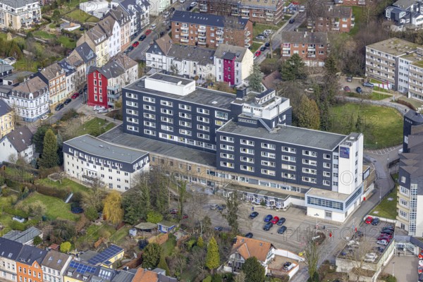 Aerial view, Kliniken Essen Mitte - Evangelisches Krankenhaus Essen, Werden, Essen, Ruhr area, North Rhine-Westphalia, Germany, DE, Europe, healthcare, hospital, clinic, clinic centre, hospital, aerial view, aerial photography, aerial photography, medical facility, medical assistance, emergency service, overview, bird's-eye view, overview, medical care