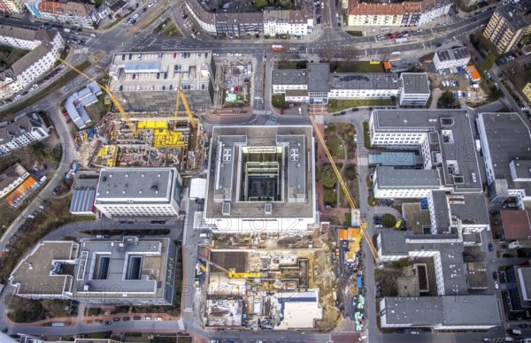 Aerial view, University Hospital Essen, medical centre, construction site, Essen-Holsterhausen, Essen, Ruhr area, North Rhine-Westphalia, Germany, DE, Europe, healthcare, clinic, hospital, aerial view, aerial photography, aerial photography, medical facility, medical aid, overview, university hospital, bird's eye view, birds-eyes view, overview, medical care