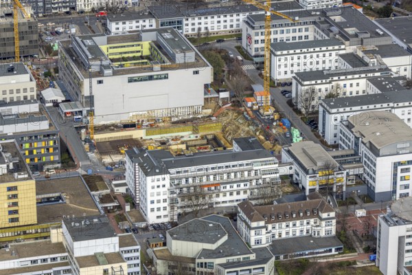 Aerial view, University Hospital Essen, medical centre, construction site, Essen-Holsterhausen, Essen, Ruhr area, North Rhine-Westphalia, Germany, DE, Europe, healthcare, clinic, hospital, aerial view, aerial photography, aerial photography, medical facility, medical aid, overview, university hospital, bird's eye view, birds-eyes view, overview, medical care
