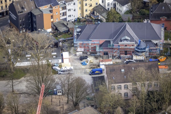Aerial view, renovation of gymnasium Schule Im Steeler Rott, Buschstraße, Essen-Steele, Essen, Ruhr area, North Rhine-Westphalia, Germany, DE, Europe, aerial view, aerial photography, aerial photography, overview, bird's-eye view, overview