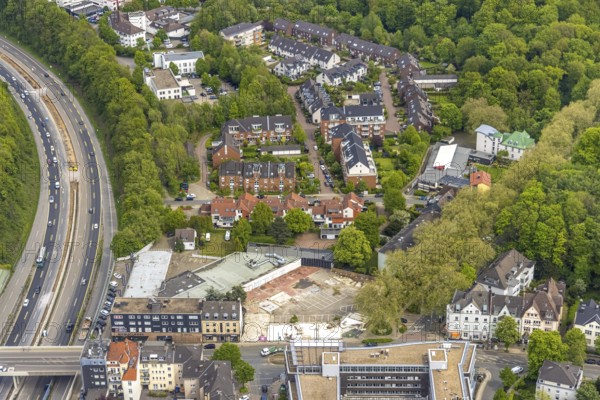 Aerial view, residential area Rüttenscheider Straße and Gustav-Streich-Straße at the motorway A52, commercial area Heinrich-Held-Straße, Essen-Rüttenscheid, Essen, Ruhr area, North Rhine-Westphalia, Germany, DE, Europe, commercial enterprises, commercial area, commercial area, commercial location, commercial use, property tax, real estate, industrial area, industrial location, aerial view, aerial photography, aerial photography, apartment buildings, apartment blocks, overview, bird's-eye view, residential area, residential area, residential buildings, residential quality, residential neighbourhood, housing estate, birds-eyes view, overview