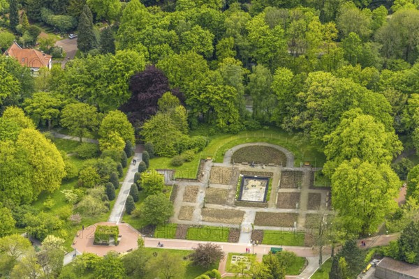 Aerial view, Grugapark, Botanical Garden of the University of Duisburg / Essen, Rose Garden, Essen-Rüttenscheid, Essen, Ruhr area, North Rhine-Westphalia, Germany, Botanical Garden, DE, Europe, garden, aerial view, aerial photography, aerial photography, overview, bird's-eye view, overview