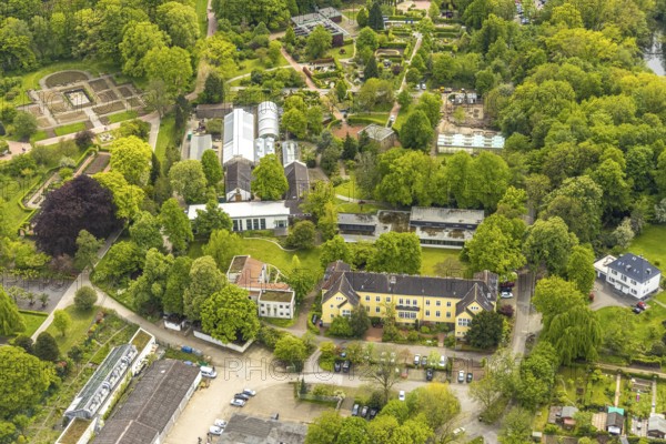Aerial view, Grugapark, Botanical Garden of the University of Duisburg / Essen, Horticultural Centre in Grugapark of the Chamber of Agriculture of North Rhine-Westphalia, Rose Garden, Essen-Rüttenscheid, Essen, Ruhr area, North Rhine-Westphalia, Germany, Botanical Garden, DE, Europe, garden, aerial view, aerial photography, aerial photography, overview, bird's-eye view, overview, Horticultural Training Centre Essen of the Chamber of Agriculture of North Rhine-Westphalia
