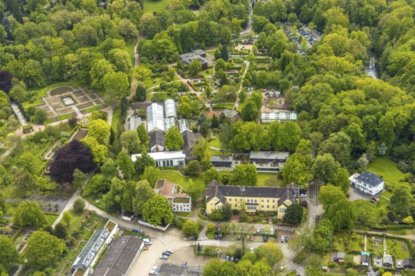 Aerial view, Grugapark, Botanical Garden of the University of Duisburg / Essen, Horticultural Centre in Grugapark of the Chamber of Agriculture of North Rhine-Westphalia, Rose Garden, Essen-Rüttenscheid, Essen, Ruhr area, North Rhine-Westphalia, Germany, Botanical Garden, DE, Europe, garden, aerial view, aerial photography, aerial photography, overview, bird's-eye view, overview, Horticultural Training Centre Essen of the Chamber of Agriculture of North Rhine-Westphalia