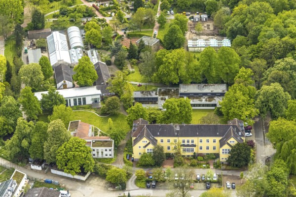 Aerial view, Grugapark, Botanical Garden of the University of Duisburg / Essen, Horticultural Centre in Grugapark of the Chamber of Agriculture of North Rhine-Westphalia, Rose Garden, Essen-Rüttenscheid, Essen, Ruhr area, North Rhine-Westphalia, Germany, Botanical Garden, DE, Europe, garden, aerial view, aerial photography, aerial photography, overview, bird's-eye view, overview, Horticultural Training Centre Essen of the Chamber of Agriculture of North Rhine-Westphalia