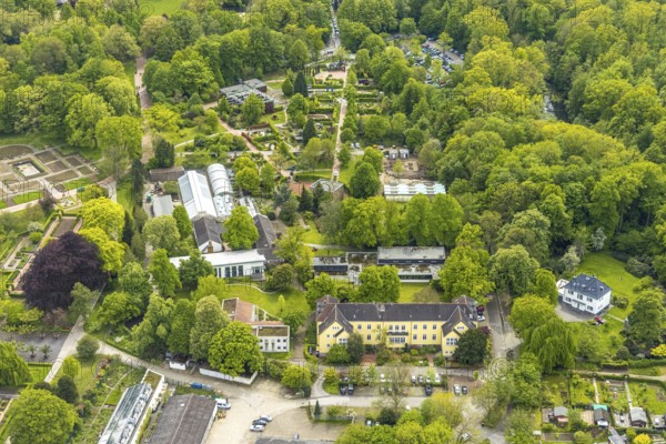 Aerial view, Grugapark, Botanical Garden of the University of Duisburg / Essen, Horticultural Centre in Grugapark of the Chamber of Agriculture of North Rhine-Westphalia, Rose Garden, Essen-Rüttenscheid, Essen, Ruhr area, North Rhine-Westphalia, Germany, Botanical Garden, DE, Europe, garden, aerial view, aerial photography, aerial photography, overview, bird's-eye view, overview, Horticultural Training Centre Essen of the Chamber of Agriculture of North Rhine-Westphalia