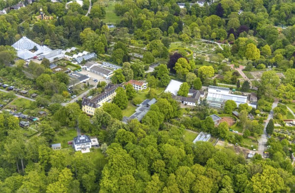 Aerial view, Grugapark, Botanical Garden of the University of Duisburg / Essen, Horticultural Centre in Grugapark of the Chamber of Agriculture of North Rhine-Westphalia, Rose Garden, Essen-Rüttenscheid, Essen, Ruhr area, North Rhine-Westphalia, Germany, Botanical Garden, DE, Europe, garden, aerial view, aerial photography, aerial photography, overview, bird's-eye view, overview, Horticultural Training Centre Essen of the Chamber of Agriculture of North Rhine-Westphalia