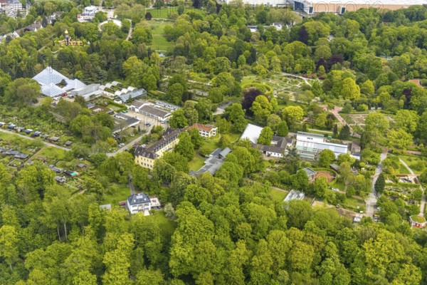 Aerial view, Grugapark, Botanical Garden of the University of Duisburg / Essen, Horticultural Centre in Grugapark of the Chamber of Agriculture of North Rhine-Westphalia, Rose Garden, Essen-Rüttenscheid, Essen, Ruhr area, North Rhine-Westphalia, Germany, Botanical Garden, DE, Europe, garden, aerial view, aerial photography, aerial photography, overview, bird's-eye view, overview, Horticultural Training Centre Essen of the Chamber of Agriculture of North Rhine-Westphalia